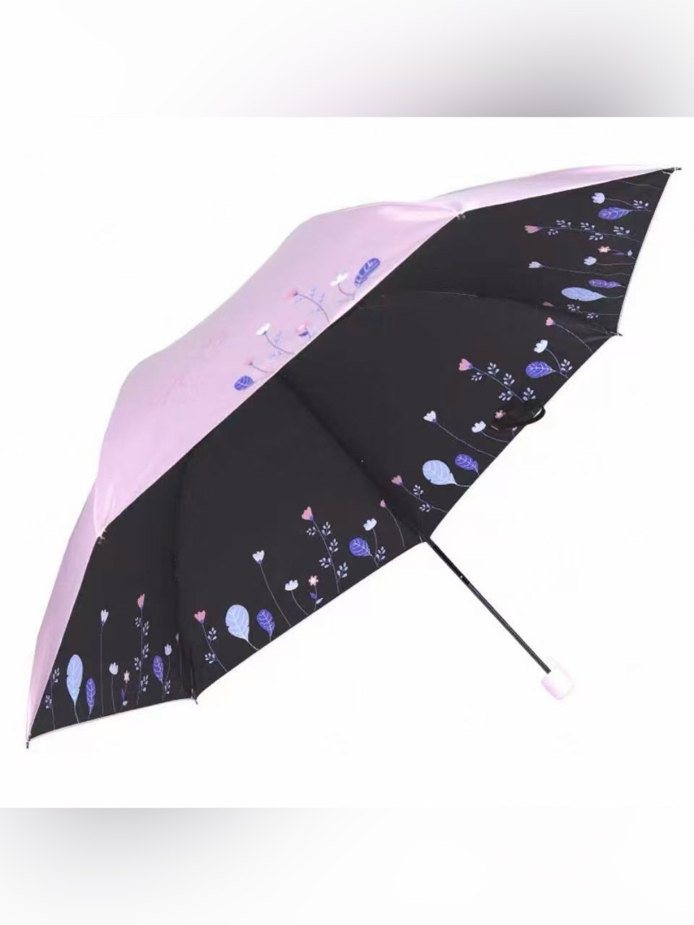 Pink and Black Floral UV protection Compact Umbrella